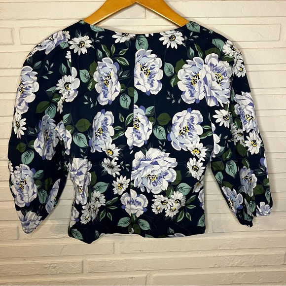 Yumi Kim Blue Floral Puffed Sleeve Square Neck Peasant Top, Women’s Size 0 - Picture 8 of 8